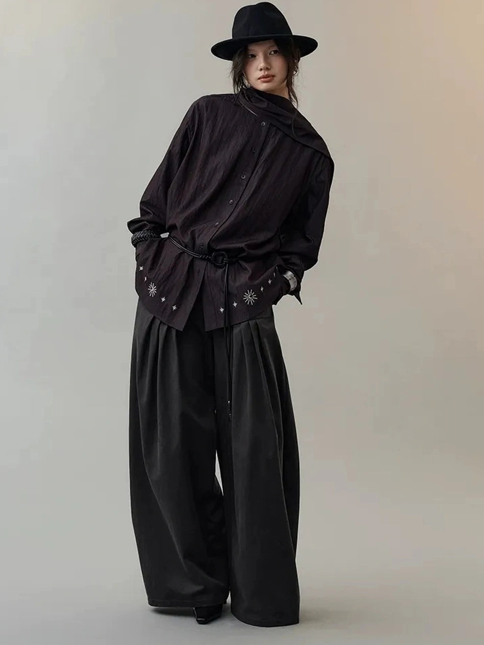 AnnoMundi Loose Fit Pleated Trousers In Black Pants
