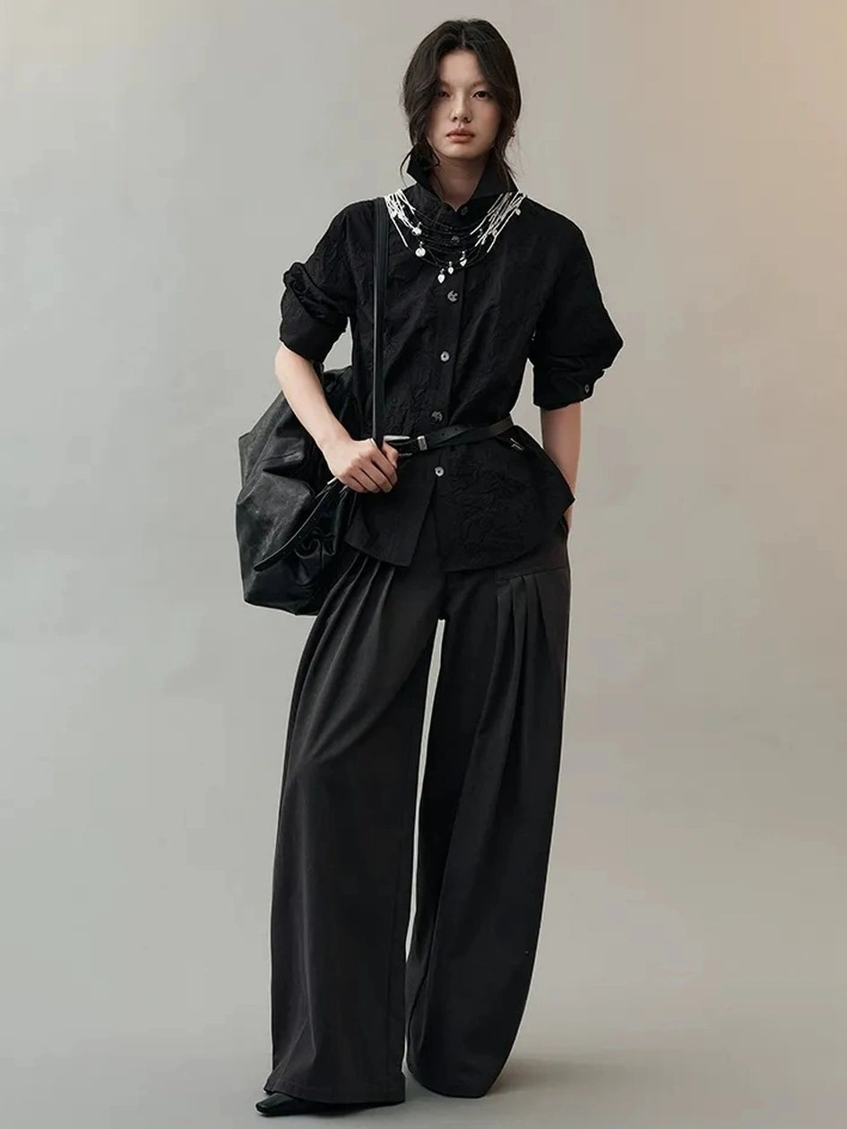 AnnoMundi Loose Fit Pleated Trousers In Black Pants