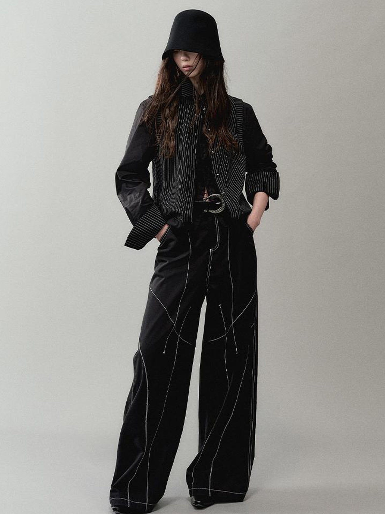AnnoMundi Loose Fit Track Line Wide Leg Pants