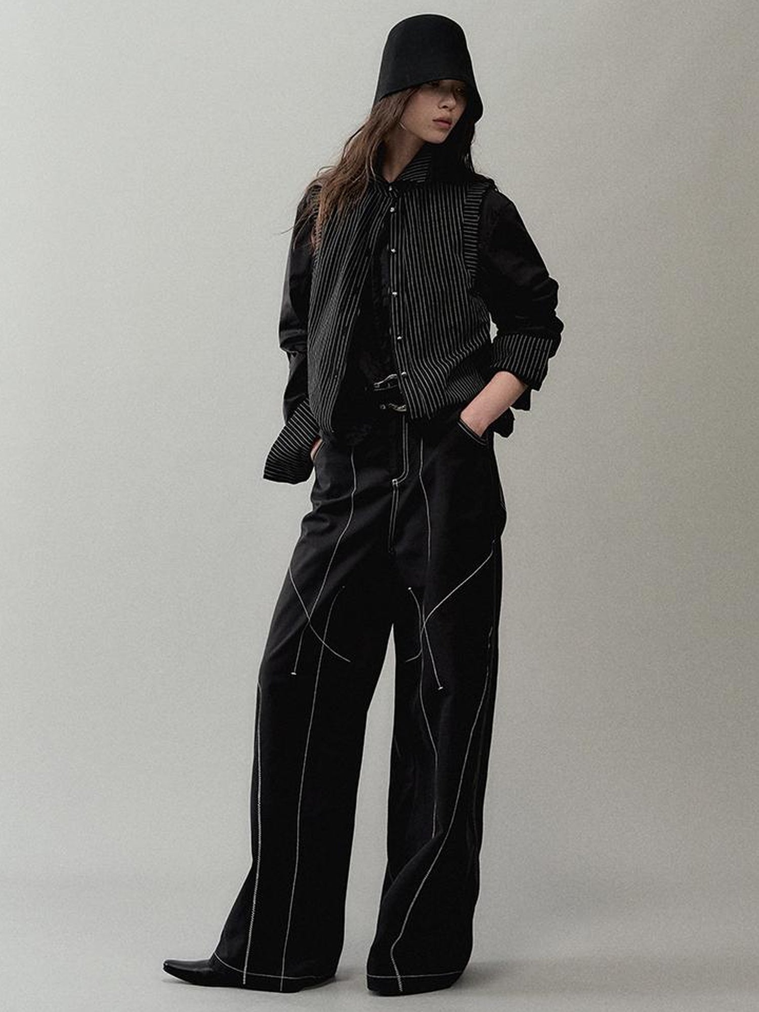AnnoMundi Loose Fit Track Line Wide Leg Pants