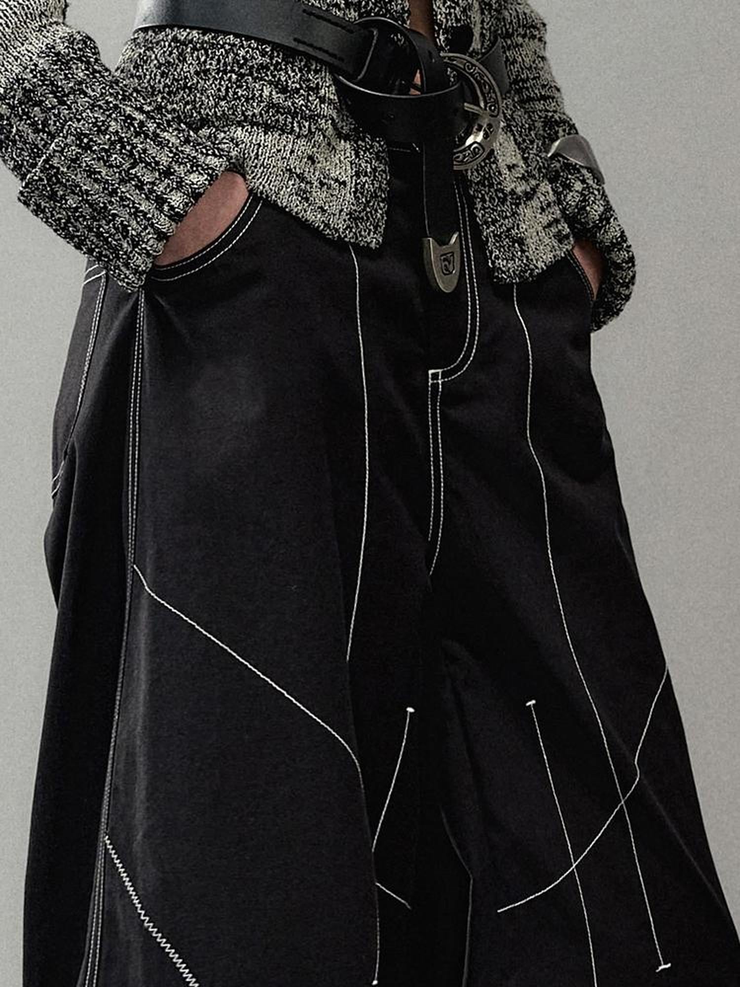 AnnoMundi Loose Fit Track Line Wide Leg Pants