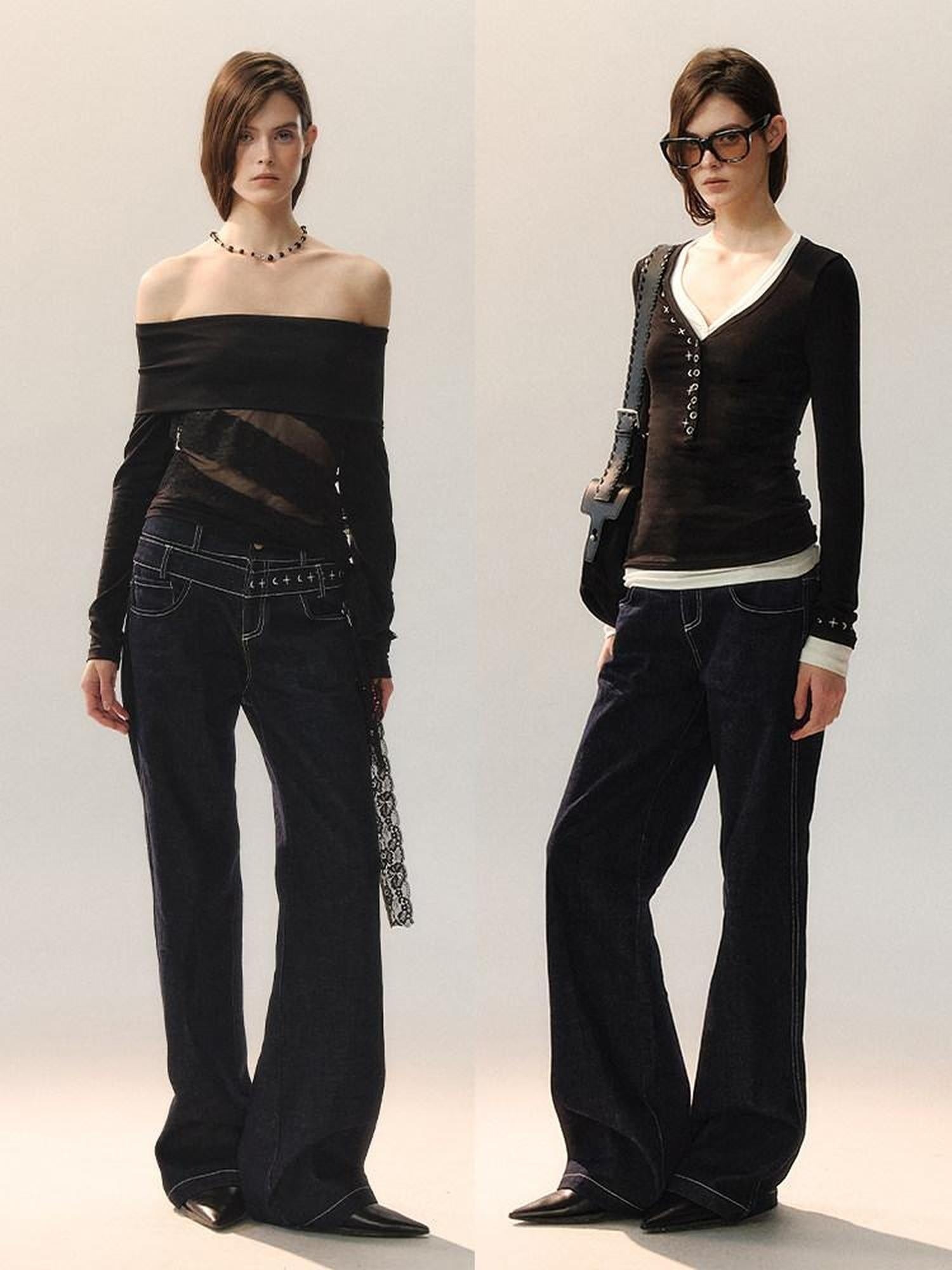 AnnoMundi Machine Embroidered Natural Waist Patchwork Women Cotton Stretch Straight Jeans