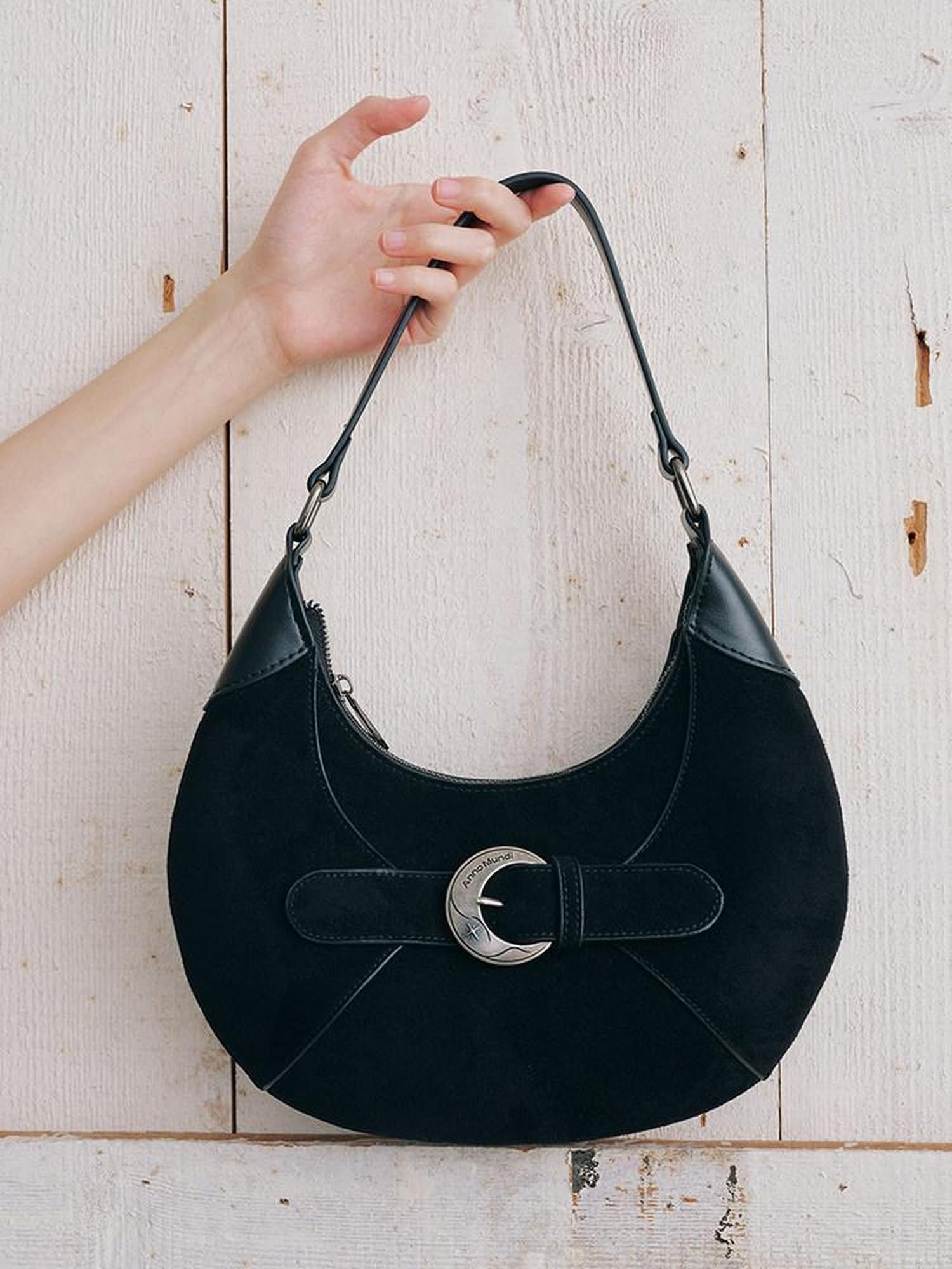 AnnoMundi Matte Textured Vintage Metal Buckle Crescent Clasp Women&