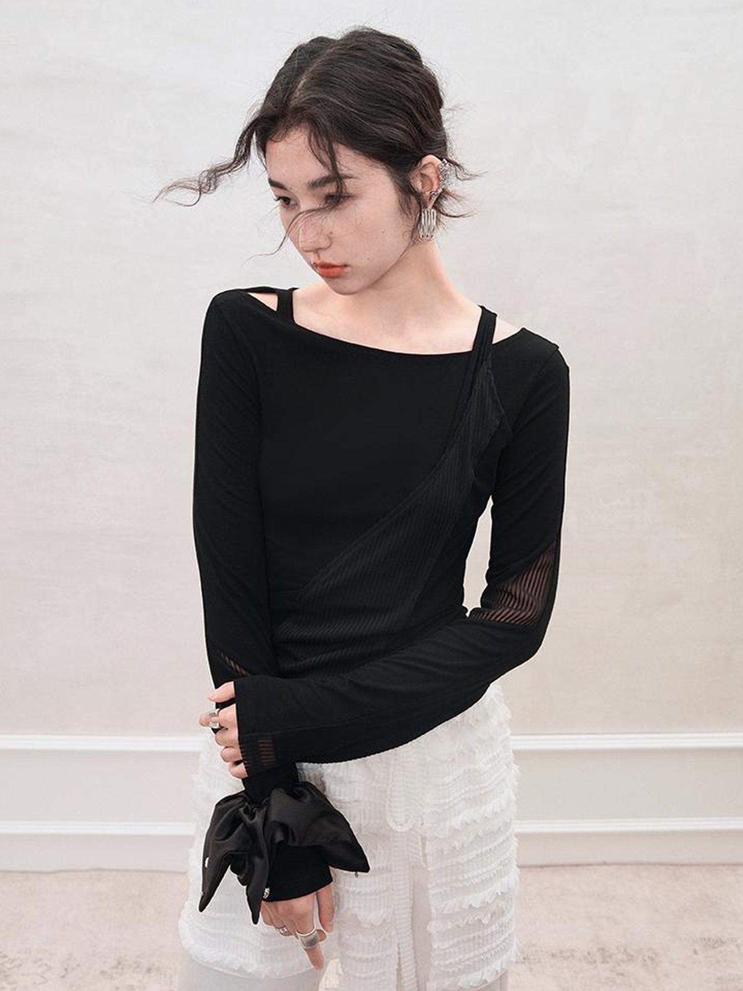 AnnoMundi Mesh Panel Rib Knit Tee