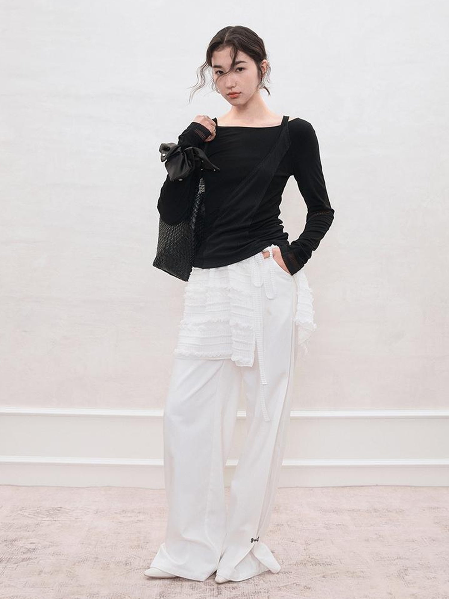 AnnoMundi Mesh Panel Rib Knit Tee