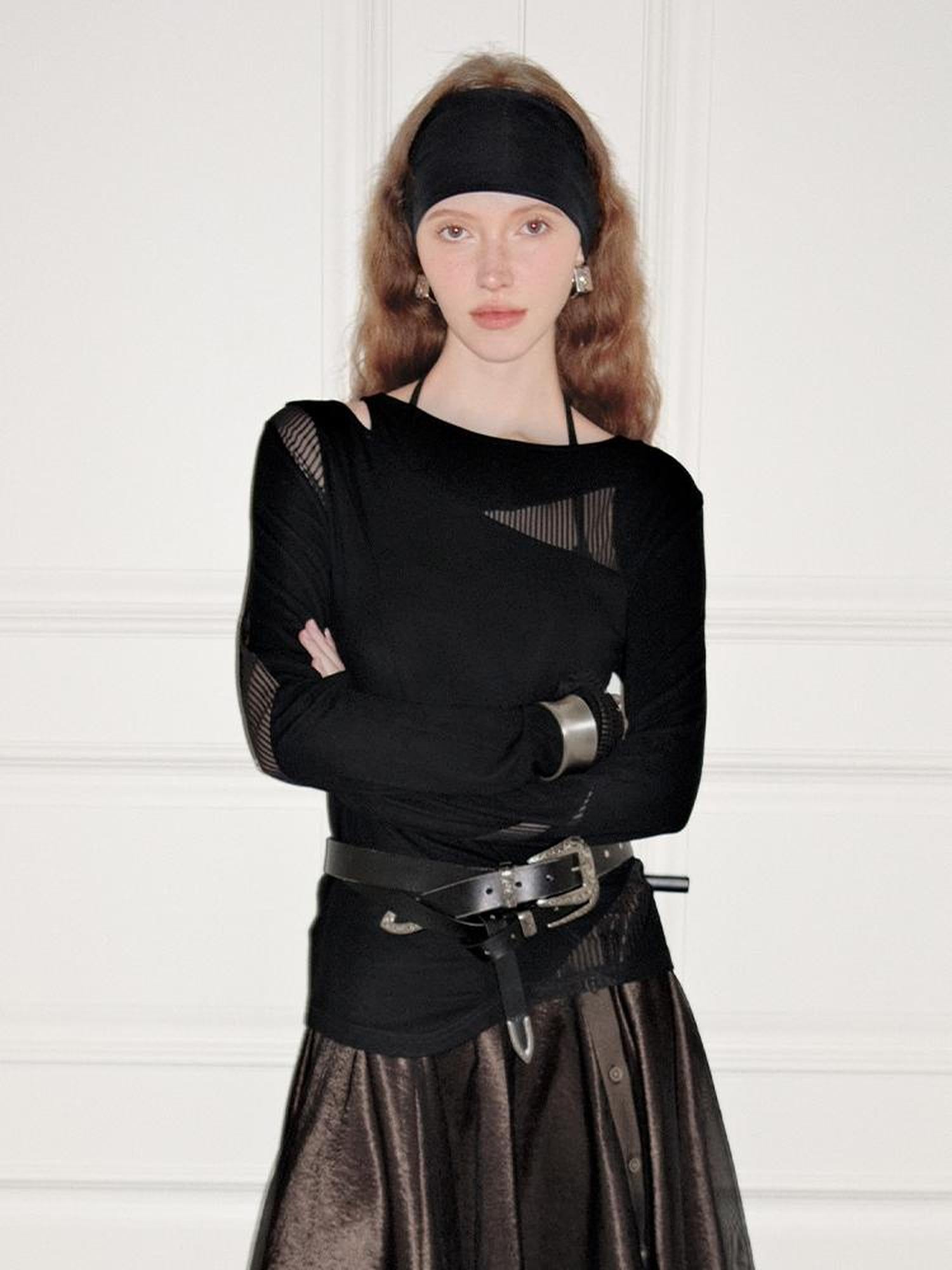 AnnoMundi Mesh Panel Rib Knit Tee