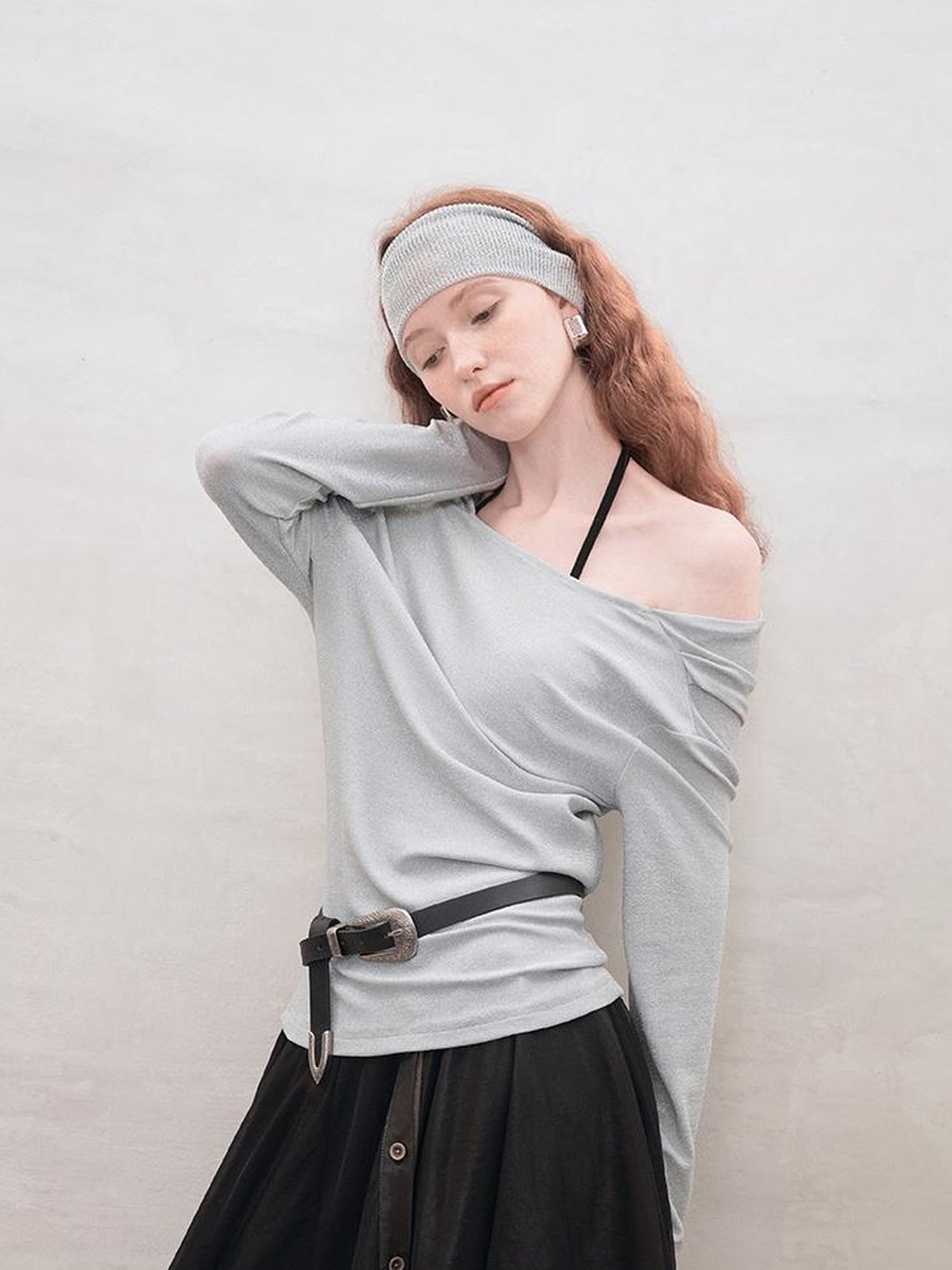 AnnoMundi Metallic Glitter Knit Top V Neck T Shirt Long Sleeve