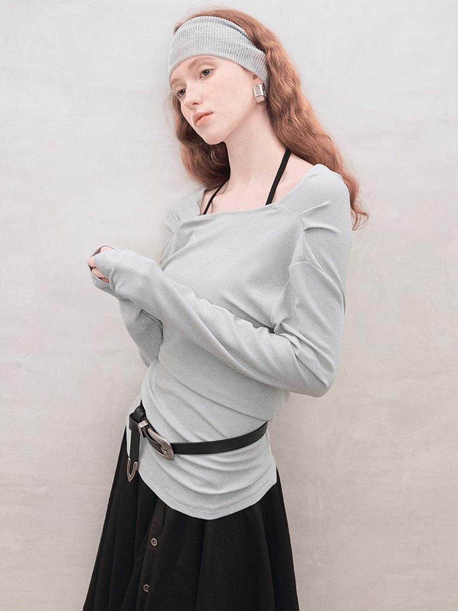 AnnoMundi Metallic Glitter Knit Top V Neck T Shirt Long Sleeve