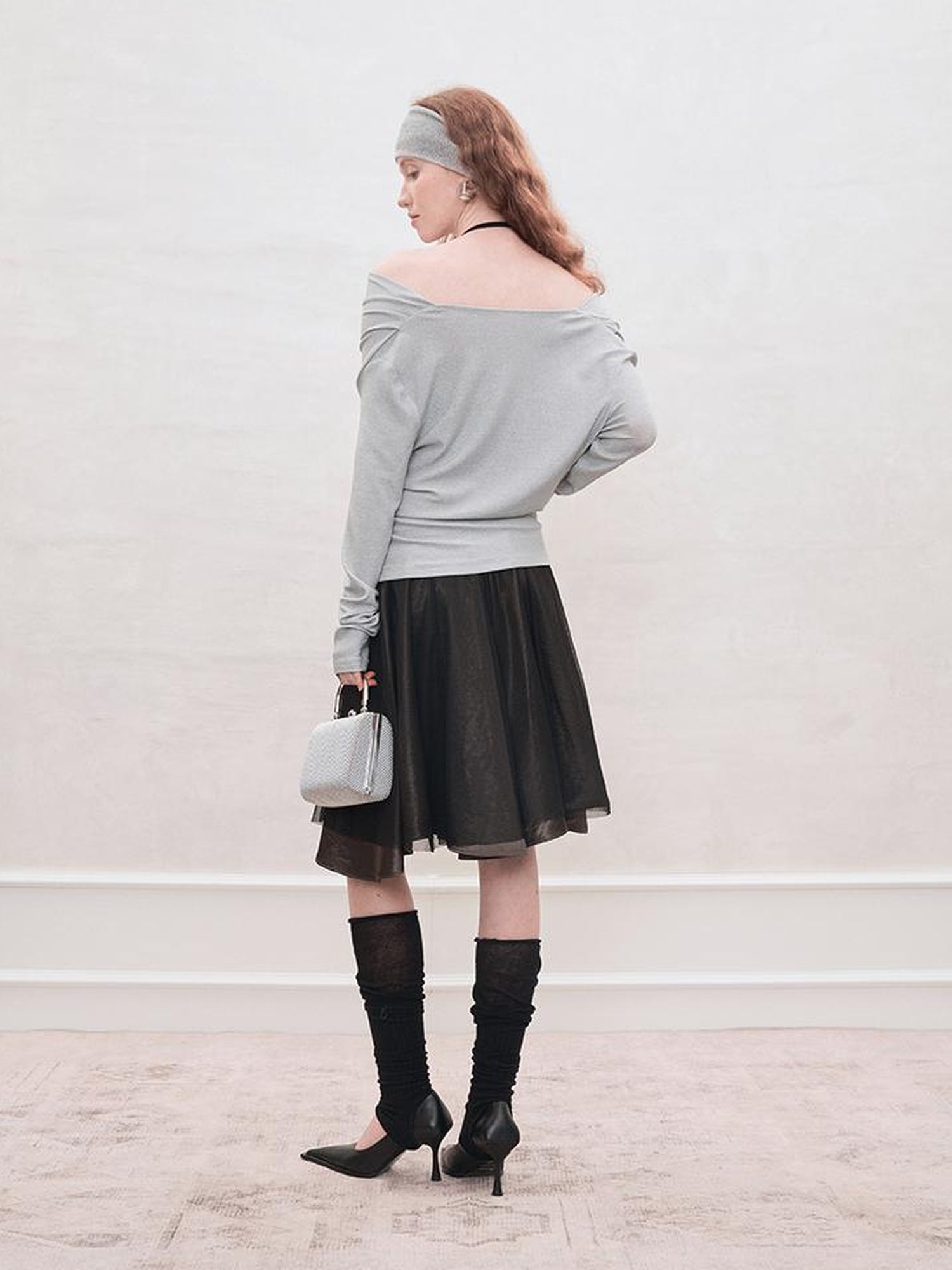 AnnoMundi Metallic Glitter Knit Top V Neck T Shirt Long Sleeve