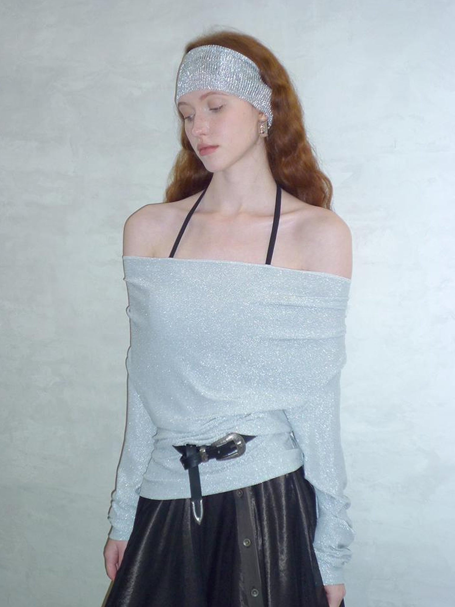 AnnoMundi Metallic Glitter Knit Top V Neck T Shirt Long Sleeve