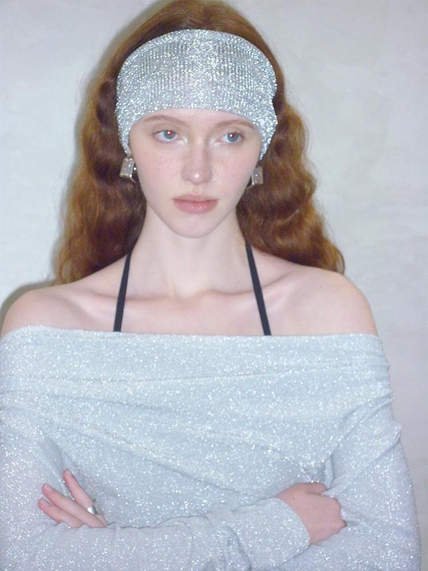 AnnoMundi Metallic Glitter Knit Top V Neck T Shirt Long Sleeve