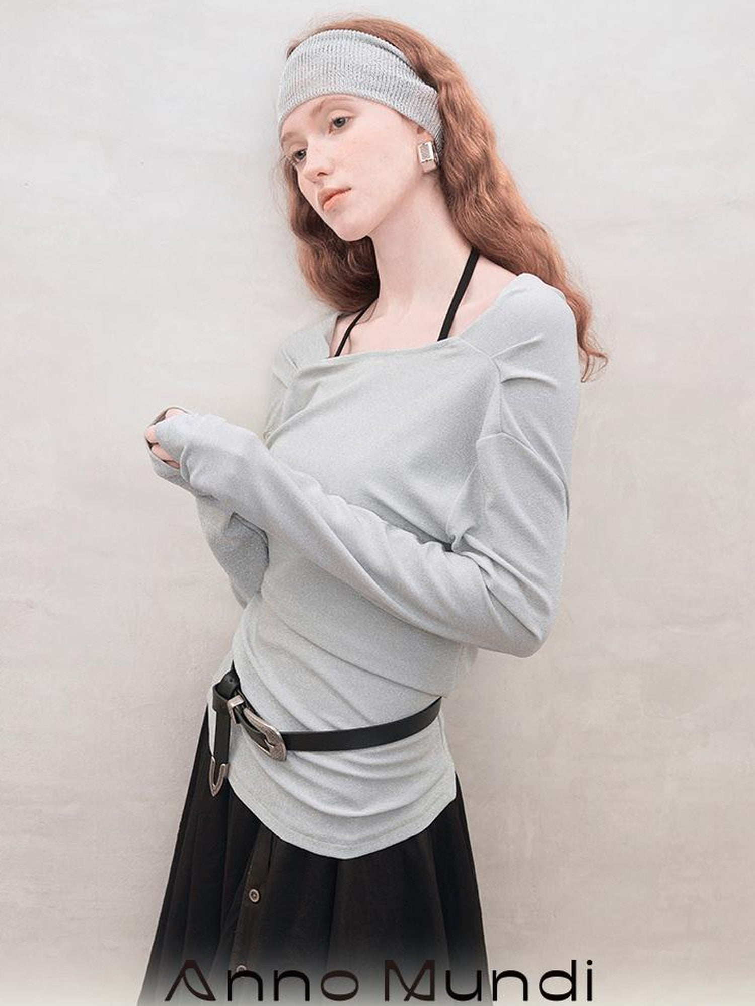 AnnoMundi Metallic Glitter Knit Top V Neck T Shirt Long Sleeve