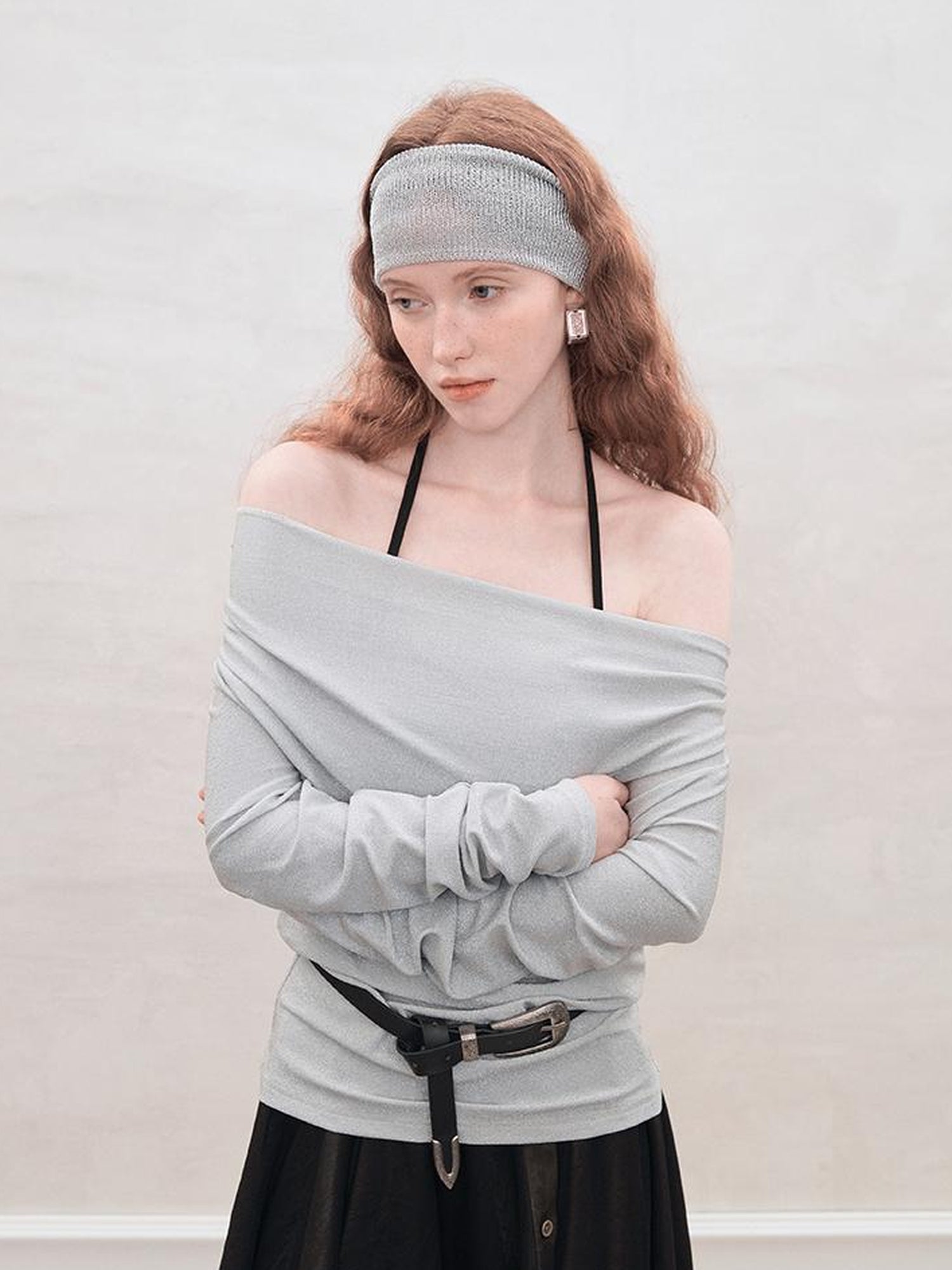 AnnoMundi Metallic Glitter Knit Top V Neck T Shirt Long Sleeve