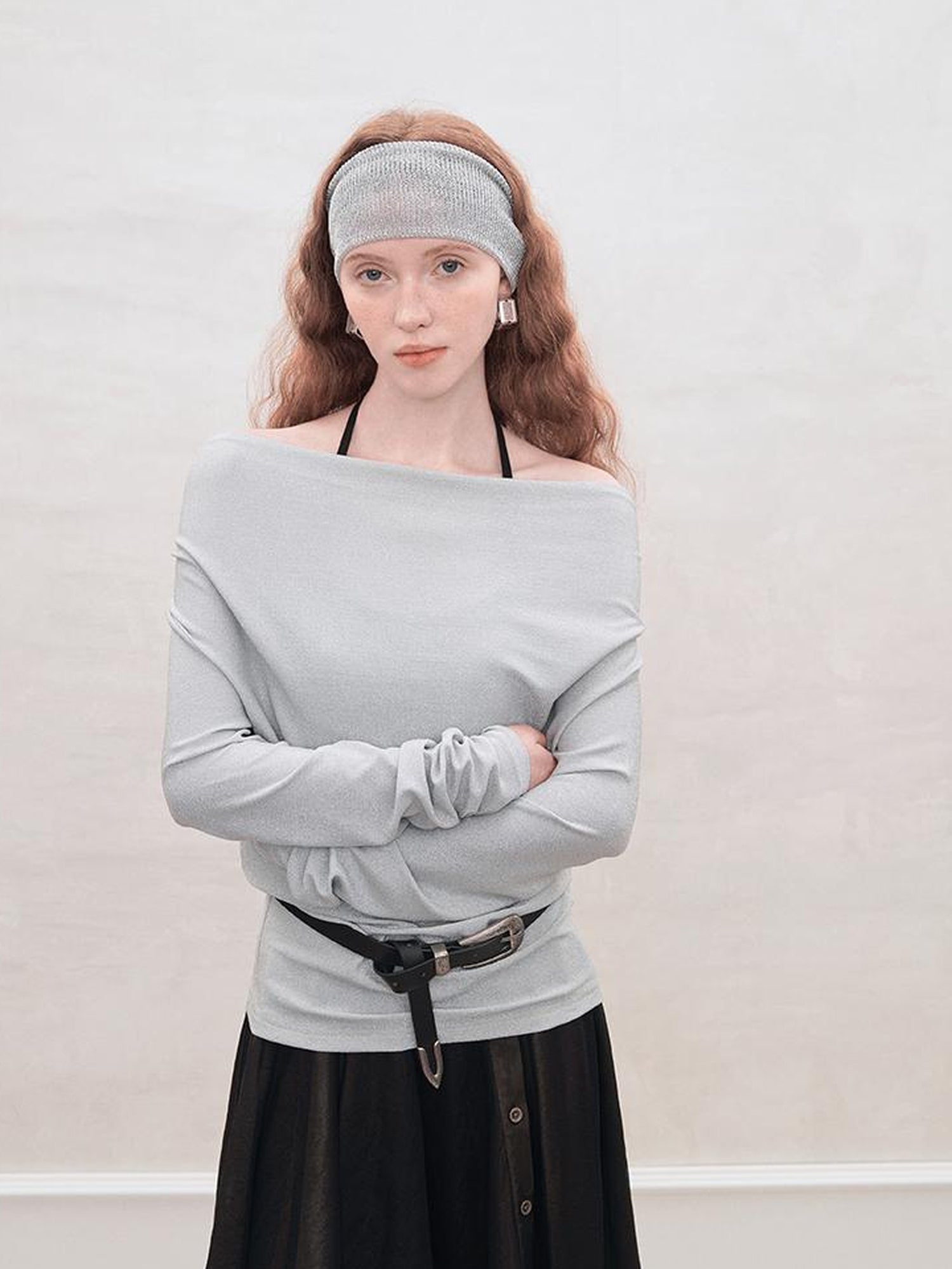 AnnoMundi Metallic Glitter Knit Top V Neck T Shirt Long Sleeve