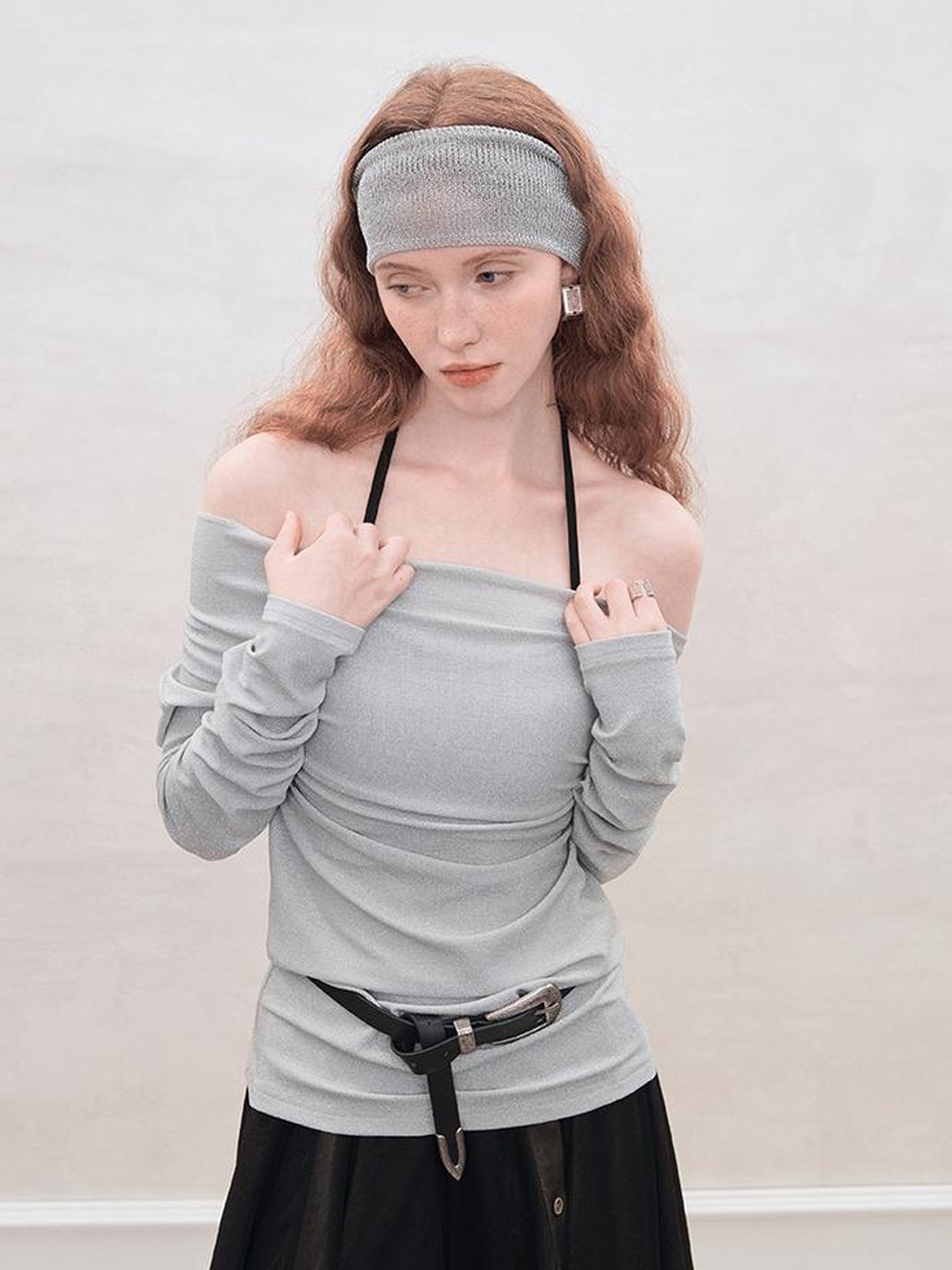 AnnoMundi Metallic Glitter Knit Top V Neck T Shirt Long Sleeve