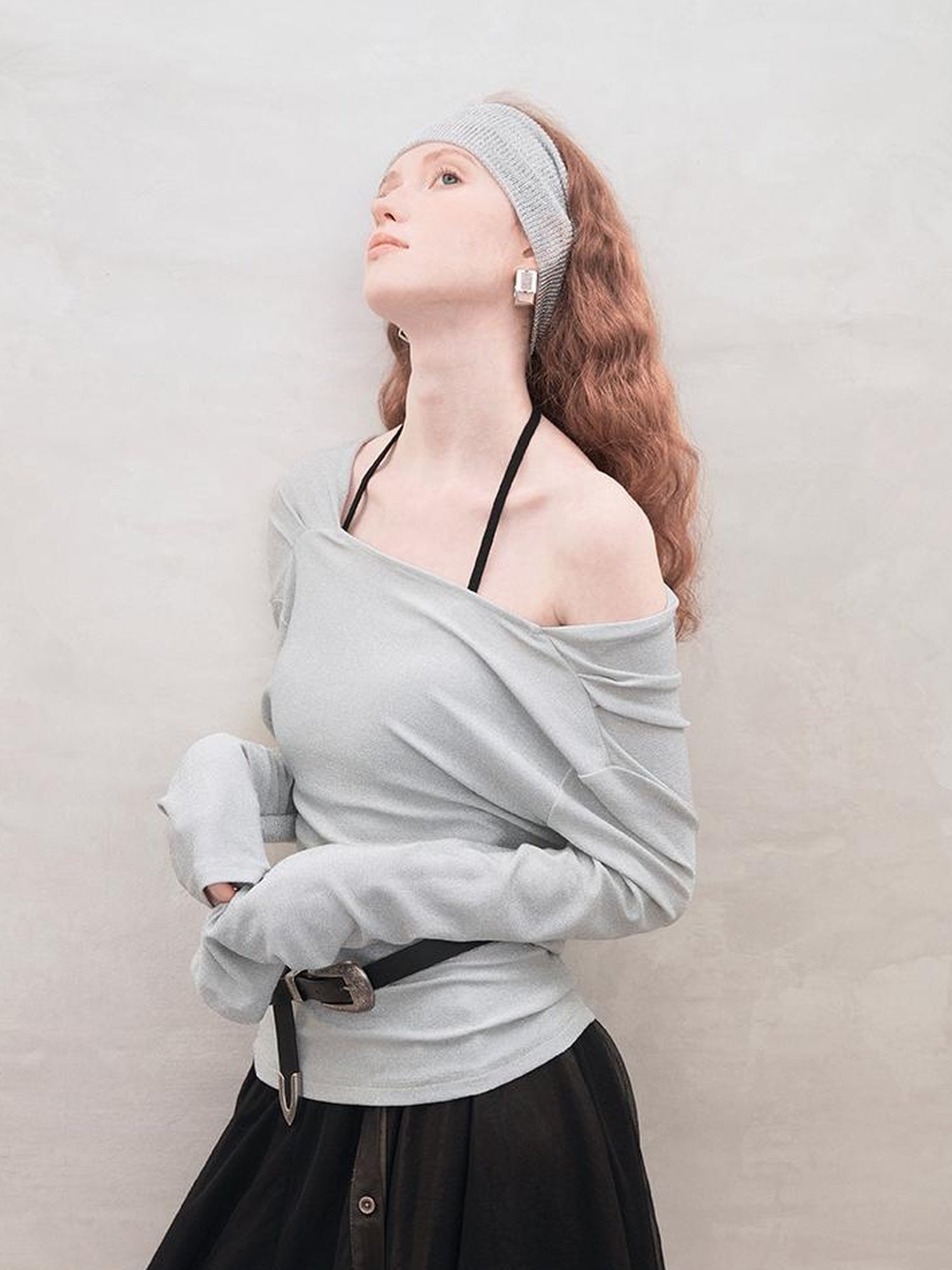 AnnoMundi Metallic Glitter Knit Top V Neck T Shirt Long Sleeve