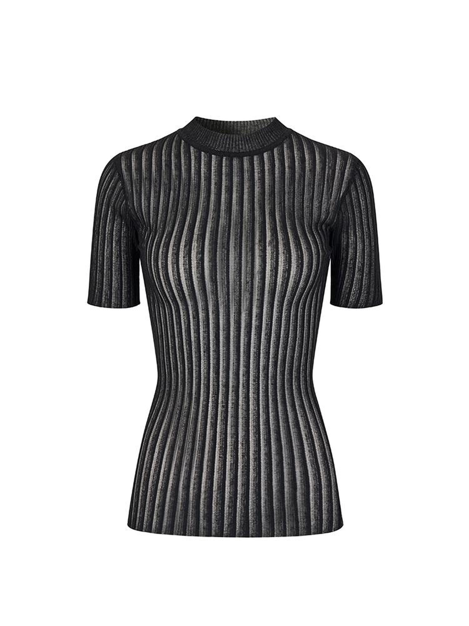 AnnoMundi Micro Textured Ribbed Knit Top V-Neck T-Shirt Long Sleeve