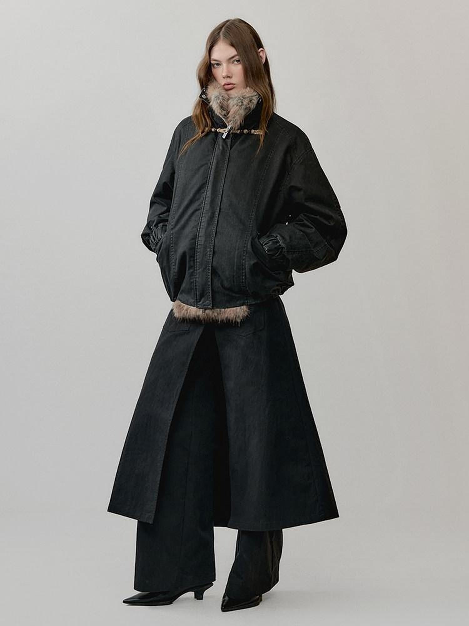 AnnoMundi Mid High Waist Deconstructed Cargo Wide Leg Unisex Black Cotton Blend Pants