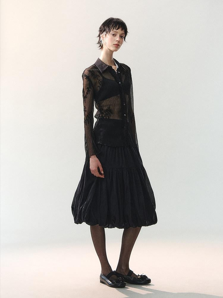 AnnoMundi Mid Length Spliced Sheer Waist Puffed Women&
