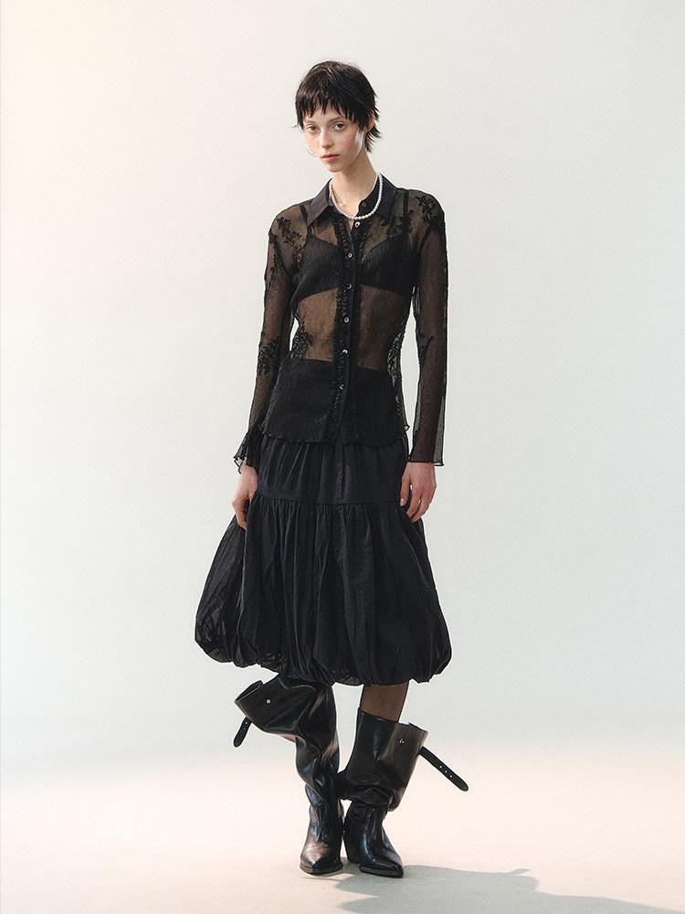 AnnoMundi Mid Length Spliced Sheer Waist Puffed Women&
