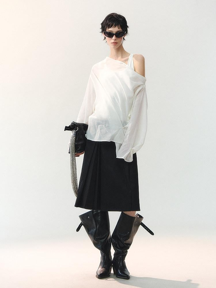 AnnoMundi Midnight Asymmetric Pleated A Line Women&
