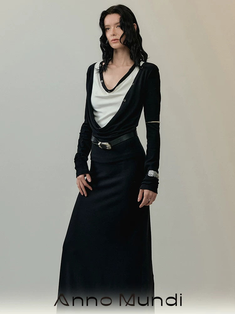 AnnoMundi Minimalist Colorblock Slim X Silhouette Cotton Blend City Commute Maxi Dresses