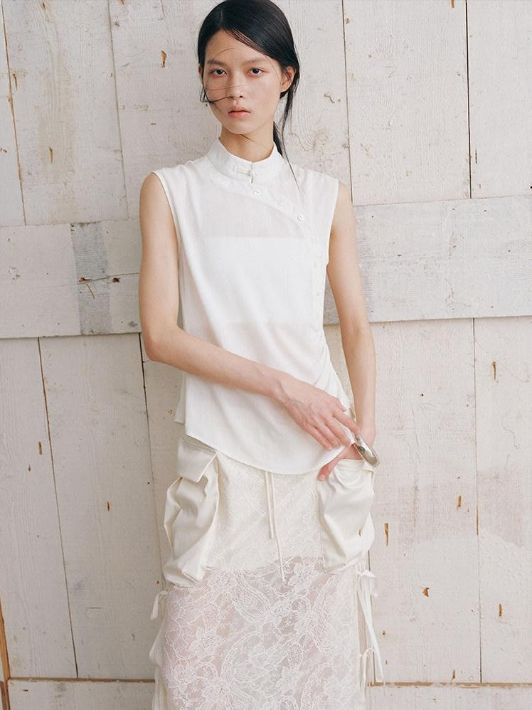 AnnoMundi Minimalist Double Layer Detachable Shoulder Stand Collar Women&