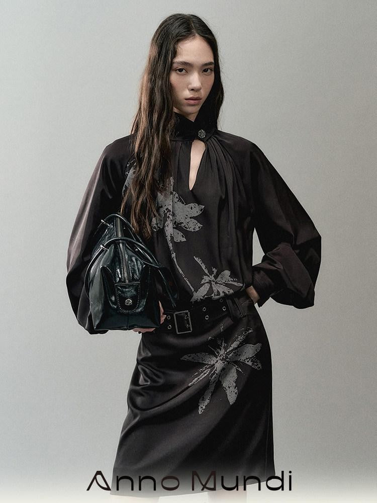 AnnoMundi Mist Floral Print Belted Asymmetric Neck Women&