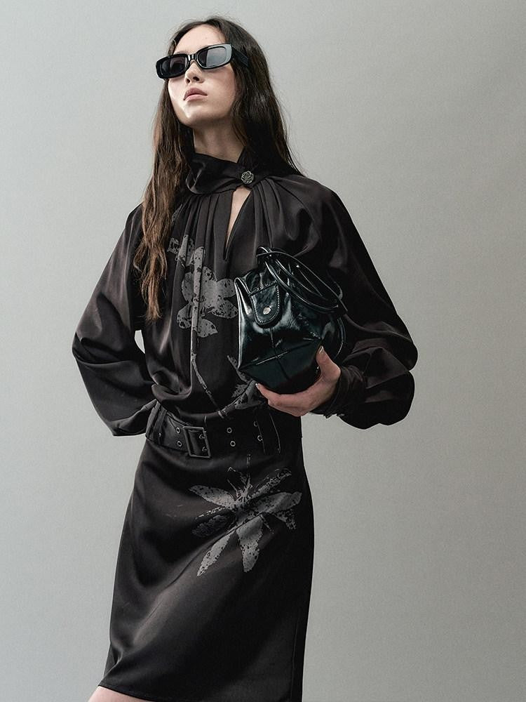 AnnoMundi Mist Floral Print Belted Asymmetric Neck Women&