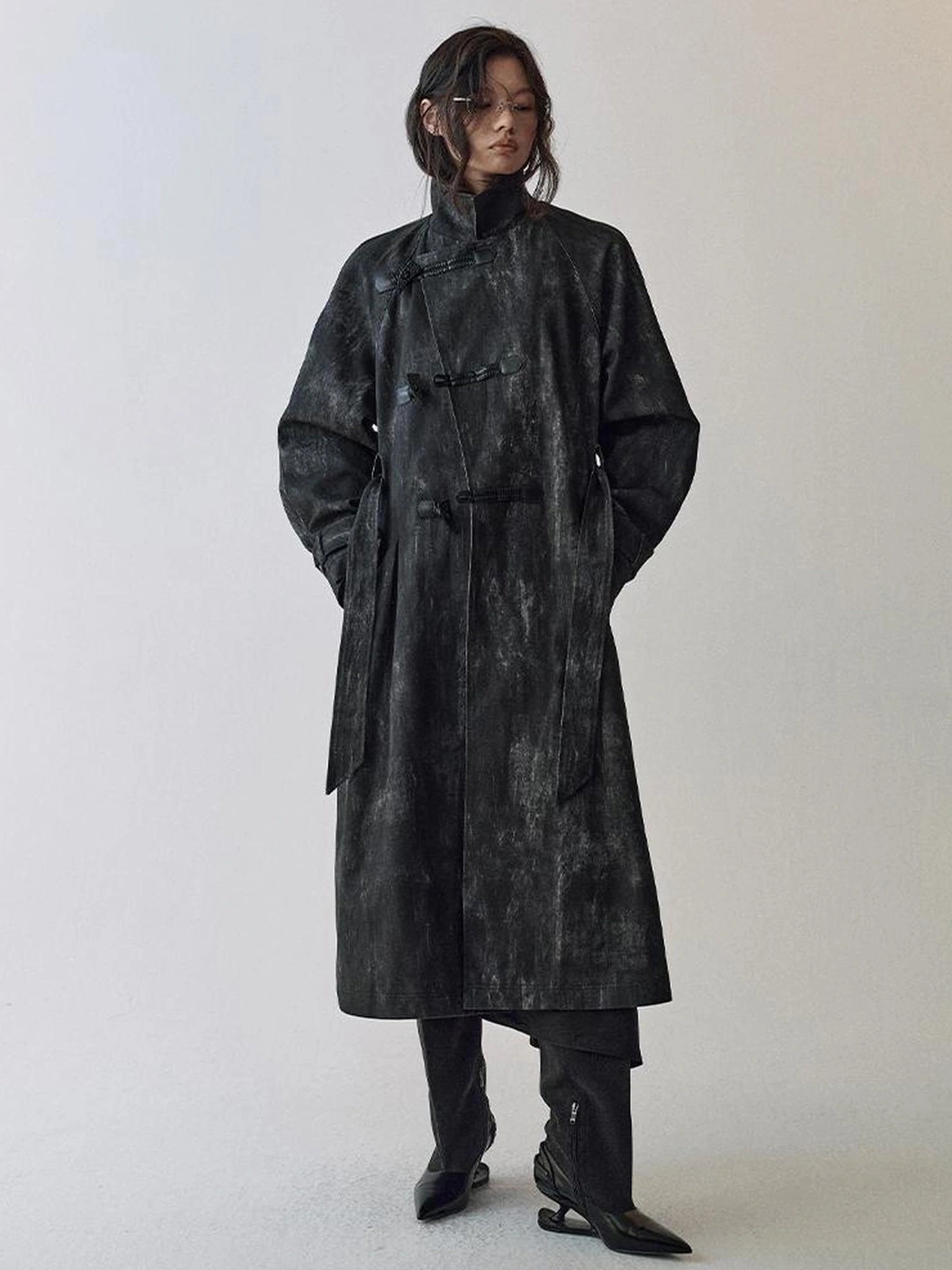 AnnoMundi Moon Washed Draped Cotton Trench Coat