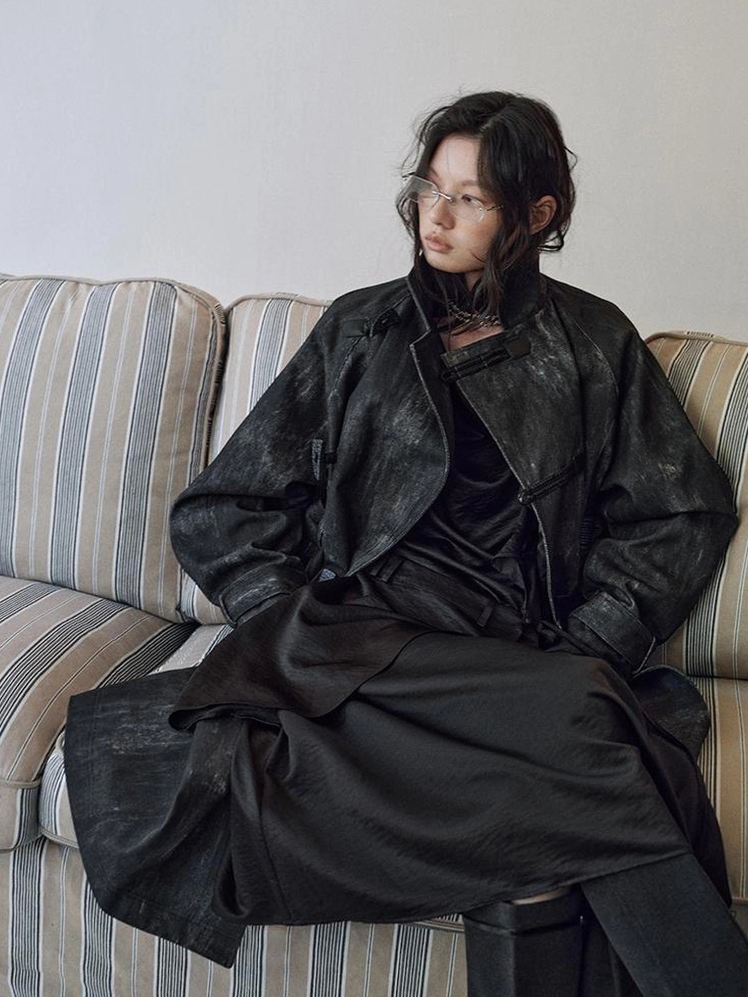 AnnoMundi Moon Washed Draped Cotton Trench Coat