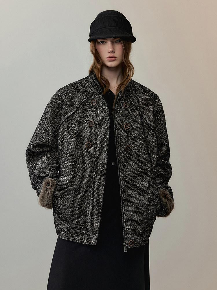 AnnoMundi Office Polyester Relaxed Fit Notch Collar Midlength Womens Taupe Short Coats