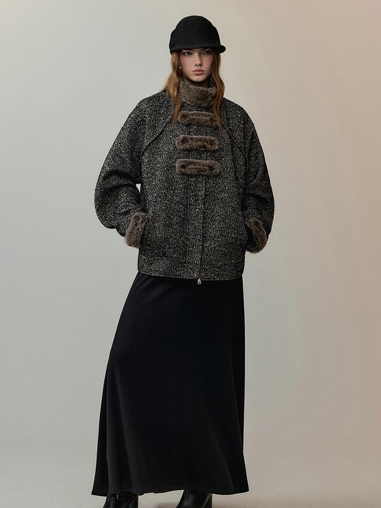 AnnoMundi Office Polyester Relaxed Fit Notch Collar Midlength Womens Taupe Short Coats