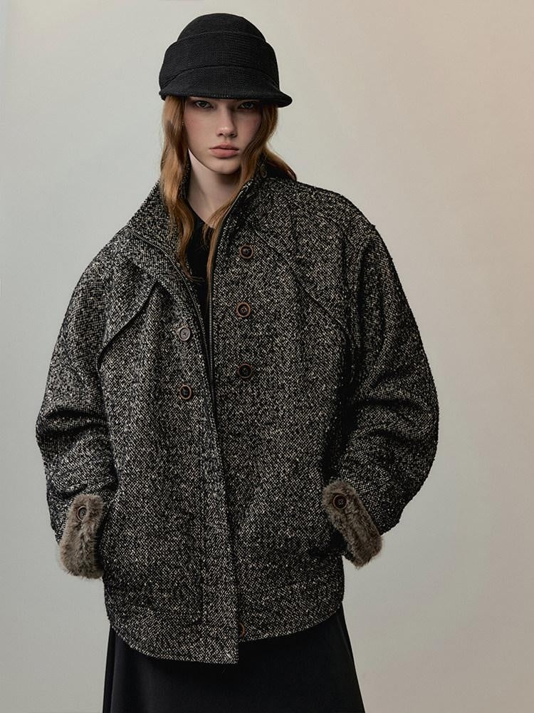AnnoMundi Office Polyester Relaxed Fit Notch Collar Midlength Womens Taupe Short Coats