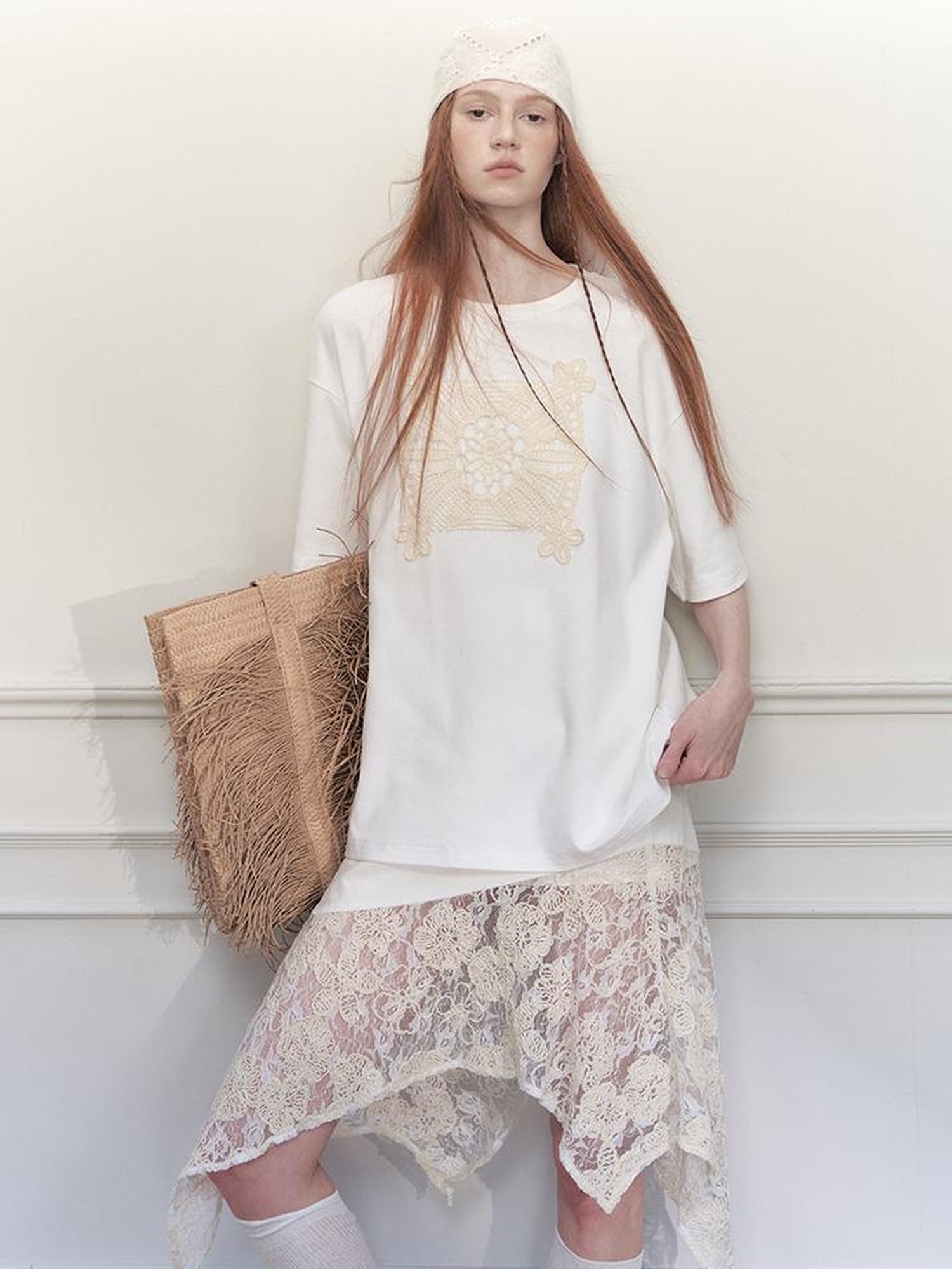 Openwork Floral Summer Relaxed Fit Tee