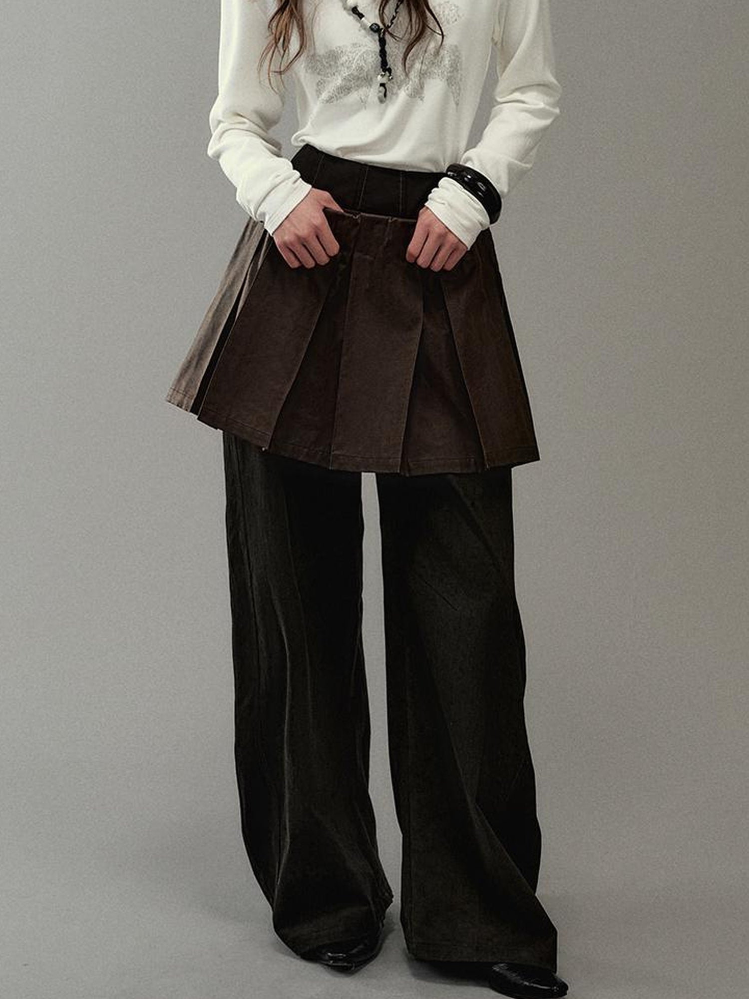 AnnoMundi PU Leather Plated High Waist Pleated Mini Skirt