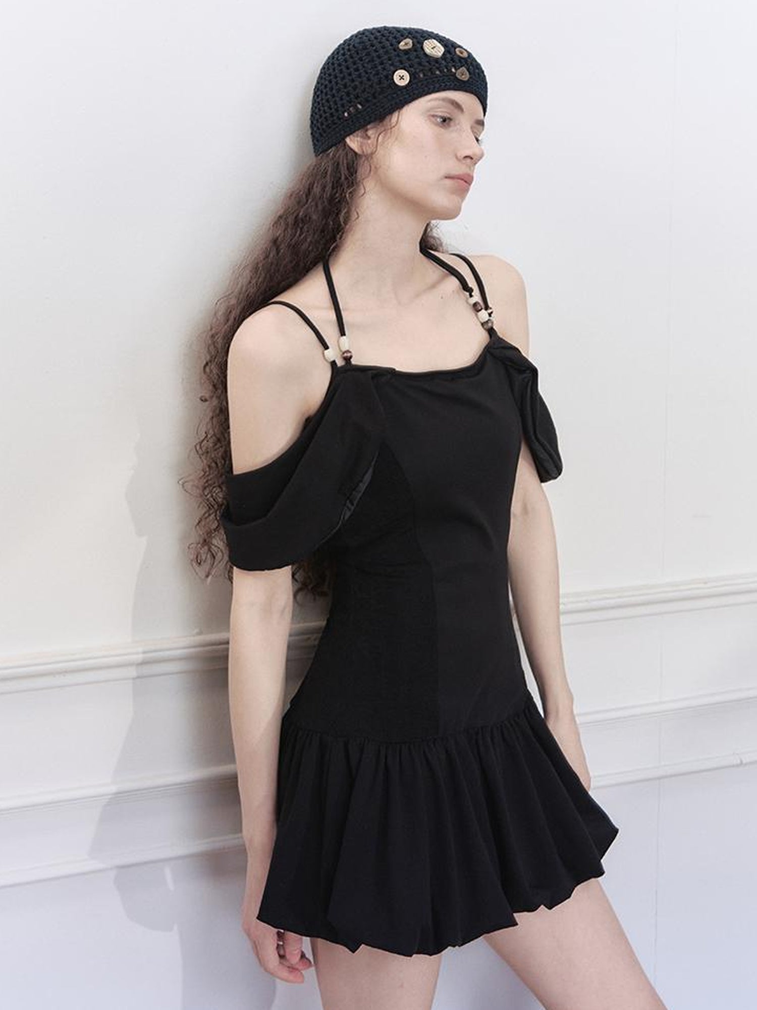 AnnoMundi Pearl Embellished Dream Knit Dress V-Neck T-Shirt Long-Sleeve