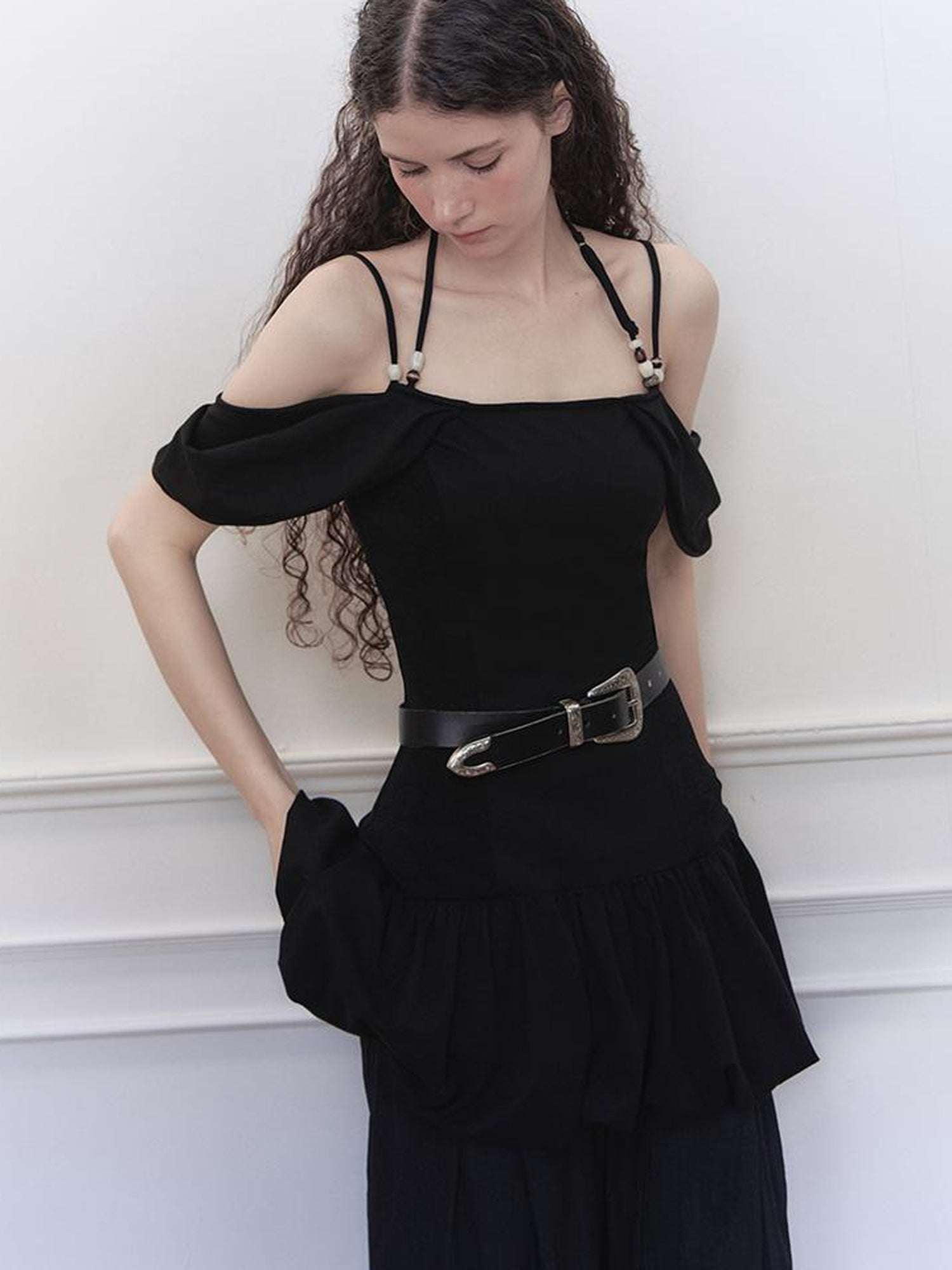 AnnoMundi Pearl Embellished Dream Knit Dress V-Neck T-Shirt Long-Sleeve