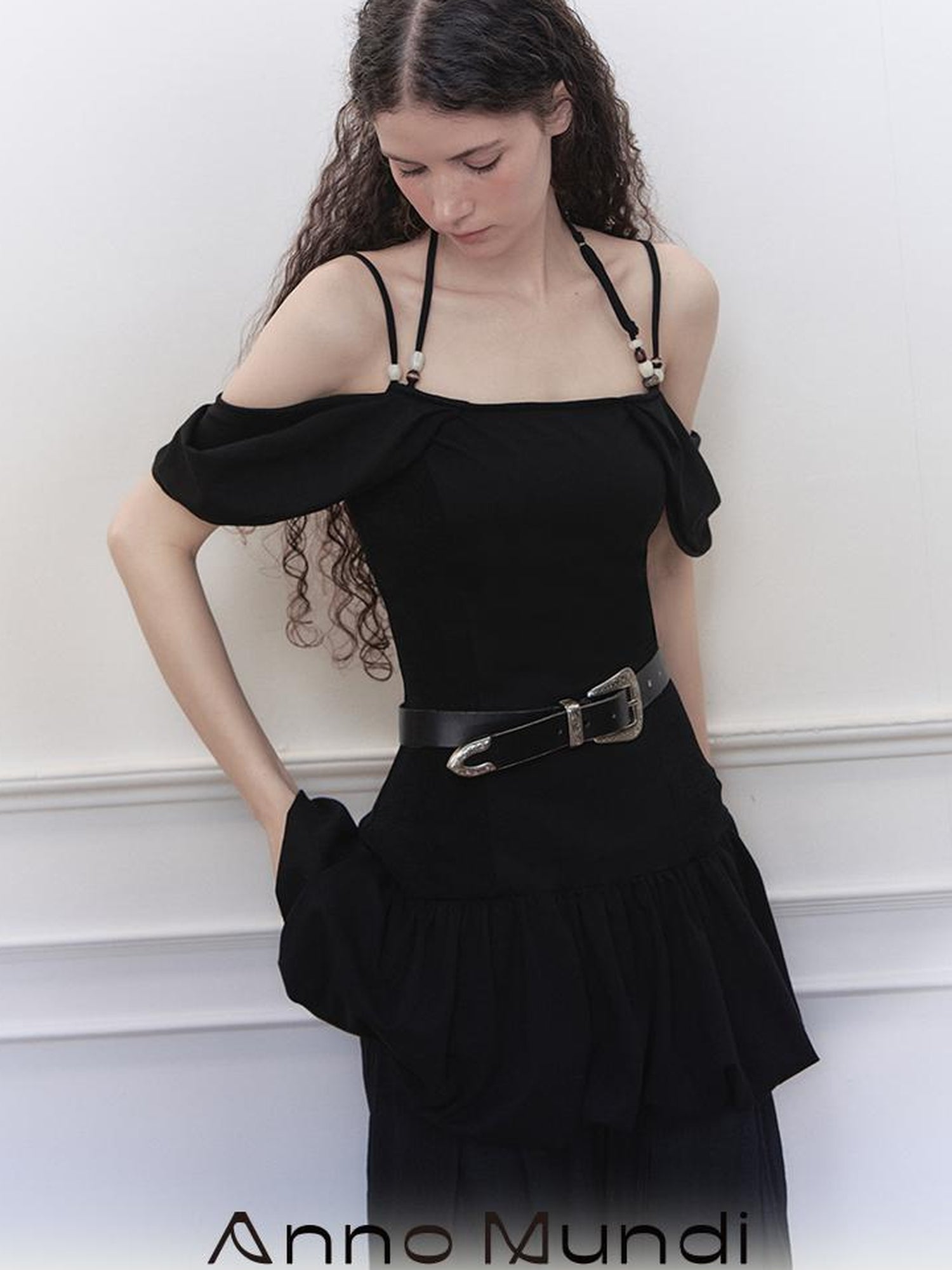 AnnoMundi Pearl Embellished Dream Knit Dress V-Neck T-Shirt Long-Sleeve