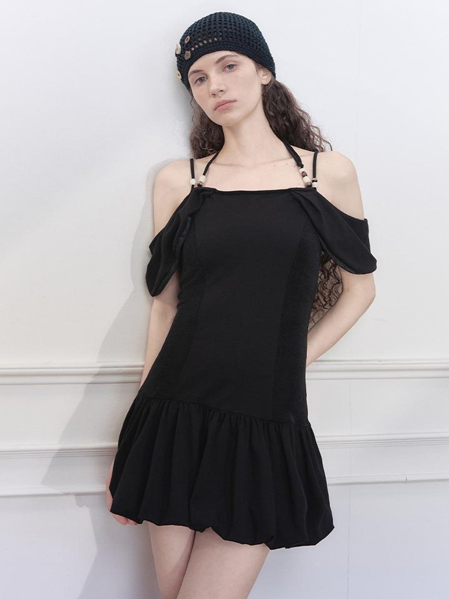 AnnoMundi Pearl Embellished Dream Knit Dress V-Neck T-Shirt Long-Sleeve
