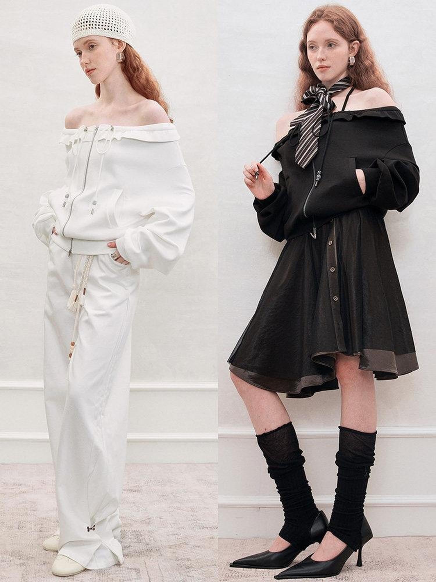 AnnoMundi Pearlescent Pleated Double Zipper Knit Loose Fit Women&