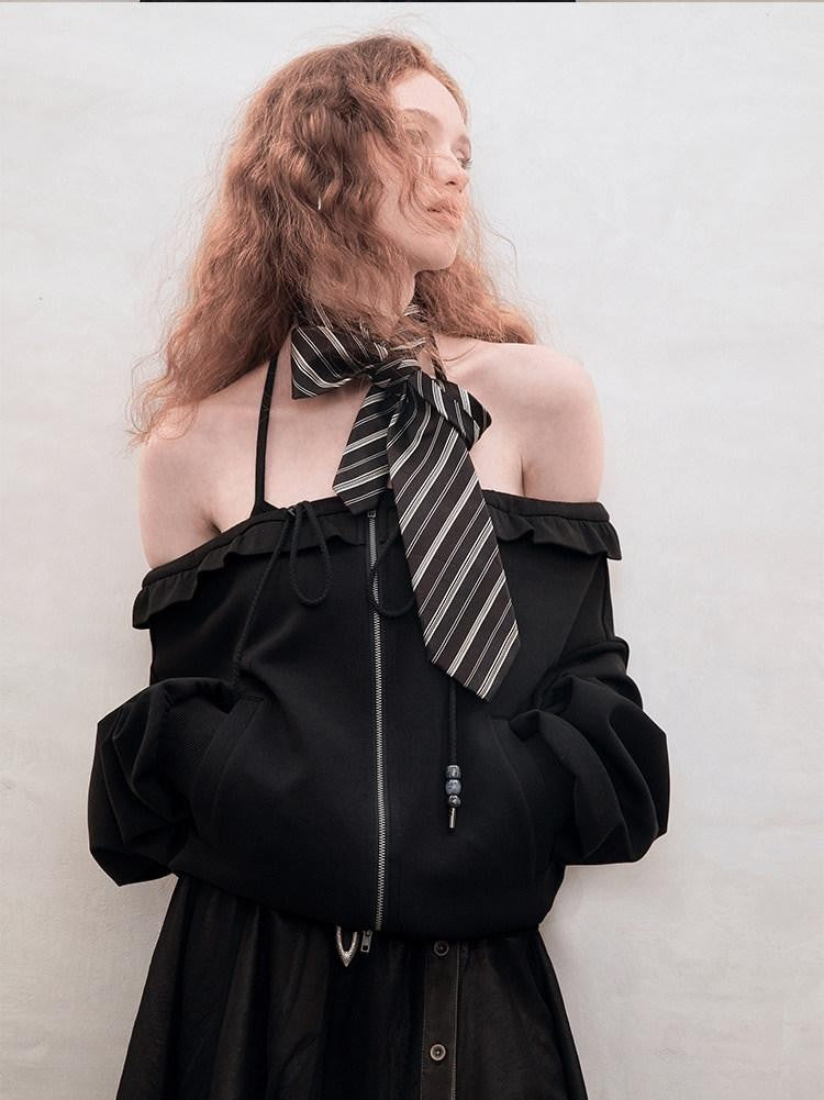 AnnoMundi Pearlescent Pleated Double Zipper Knit Loose Fit Women&