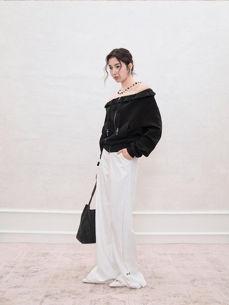 AnnoMundi Pearlescent Pleated Double Zipper Knit Loose Fit Women&
