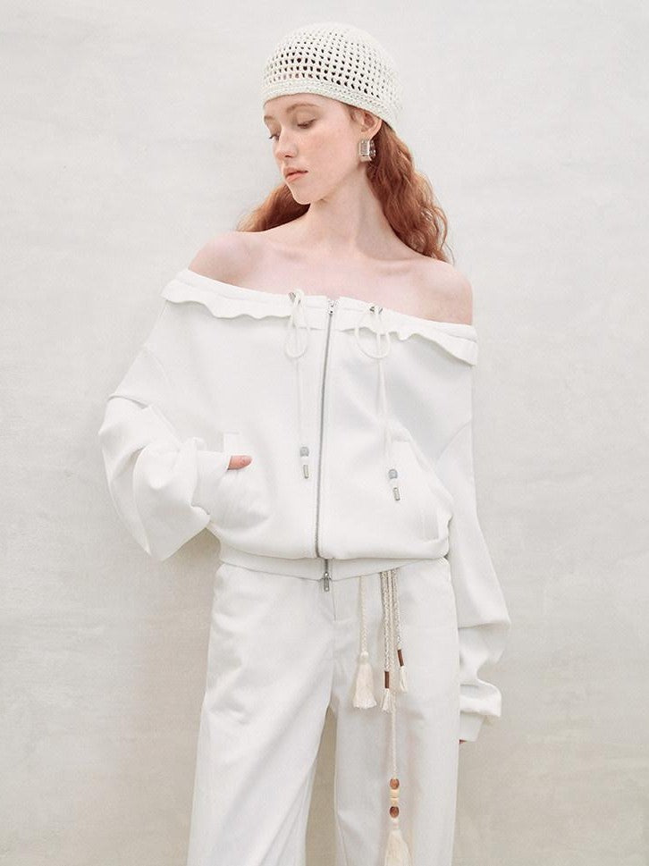 AnnoMundi Pearlescent Pleated Double Zipper Knit Loose Fit Women&
