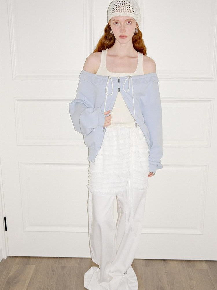 AnnoMundi Pearlescent Pleated Double Zipper Knit Loose Fit Women&