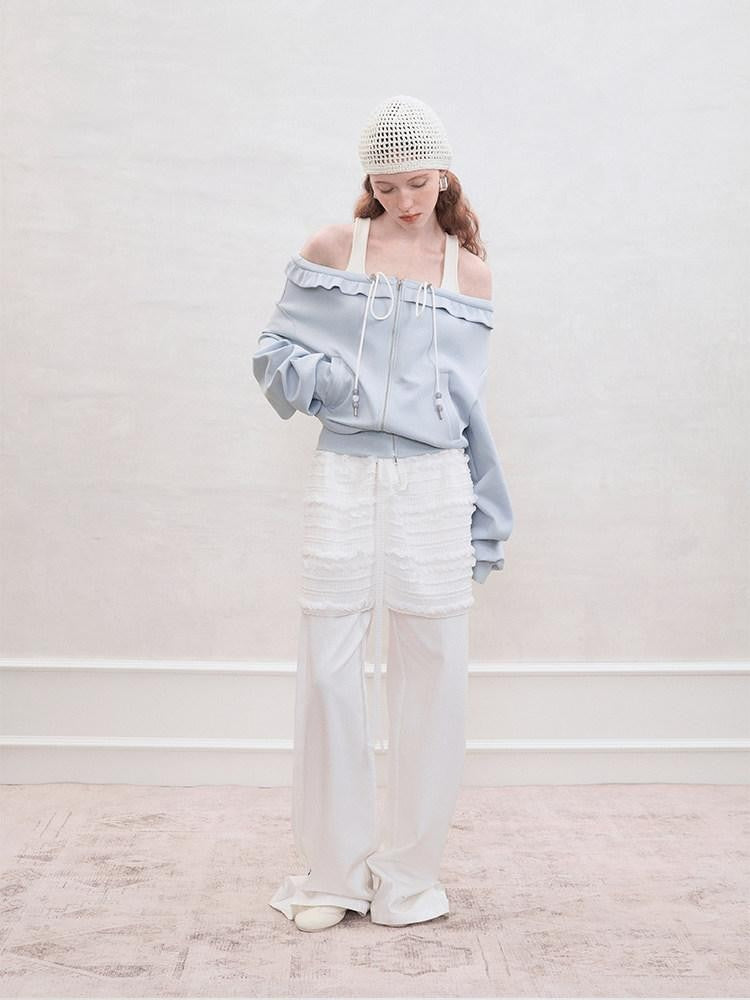 AnnoMundi Pearlescent Pleated Double Zipper Knit Loose Fit Women&
