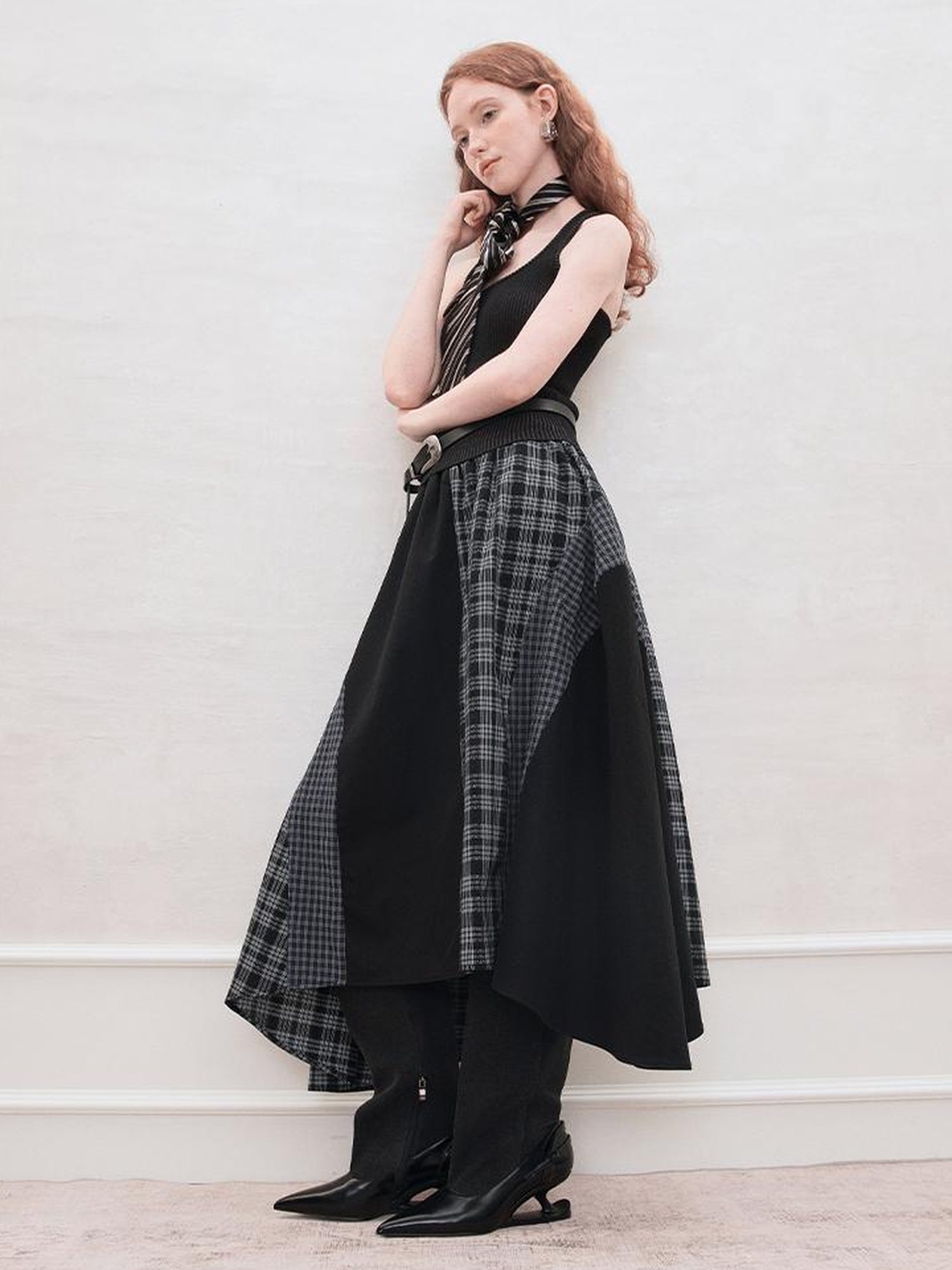 AnnoMundi Plaid Patchwork Asymmetrical Maxi Skirt