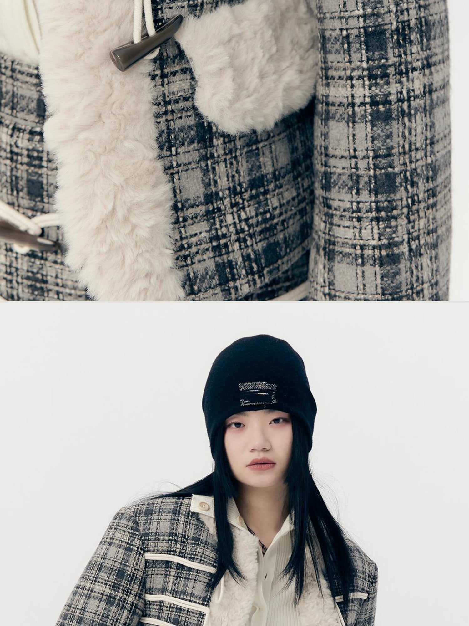 AnnoMundi Plaid Wool Blend Coat and Skirt Set with Rose Velvet Trim