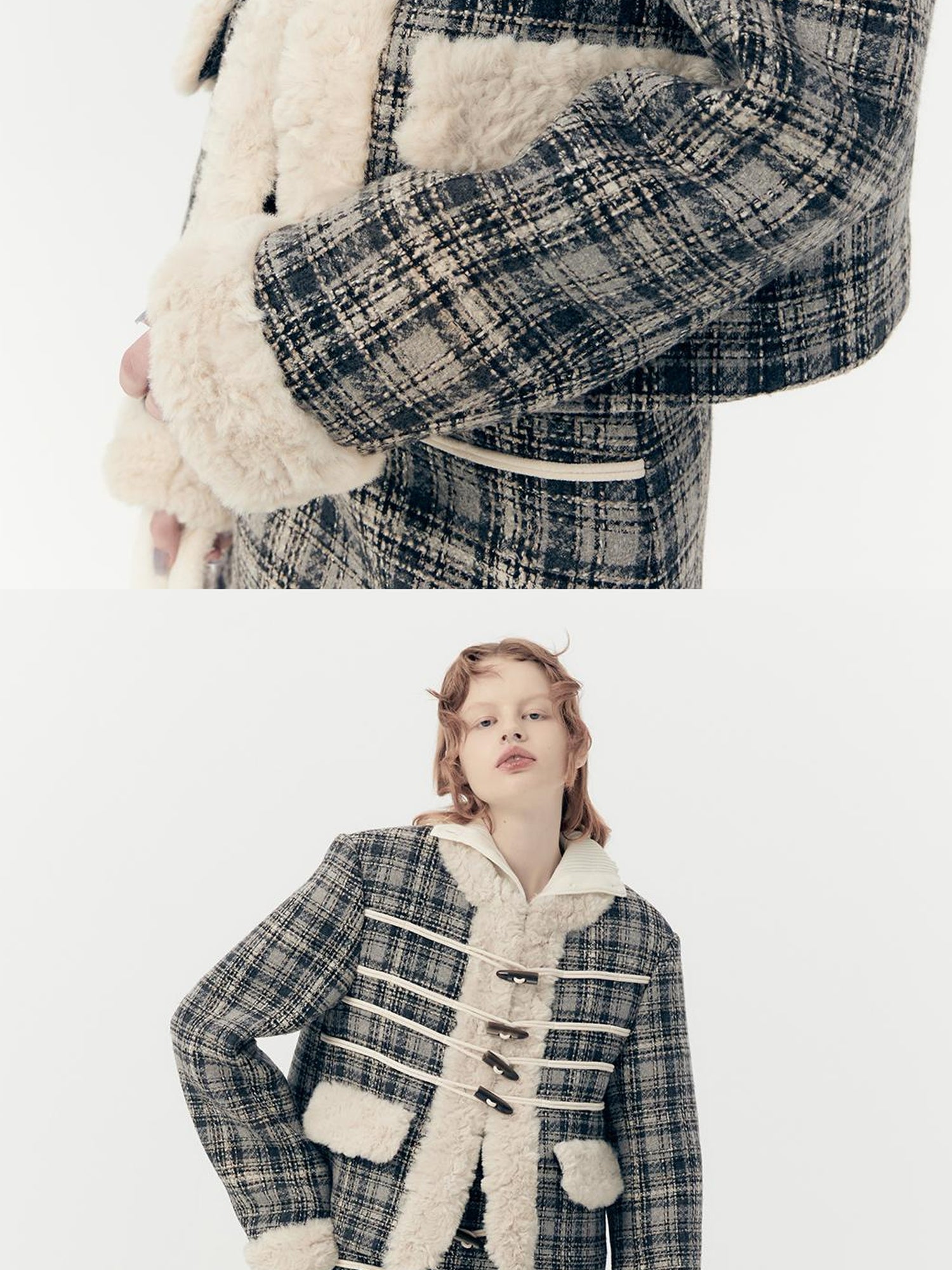 AnnoMundi Plaid Wool Blend Coat and Skirt Set with Rose Velvet Trim