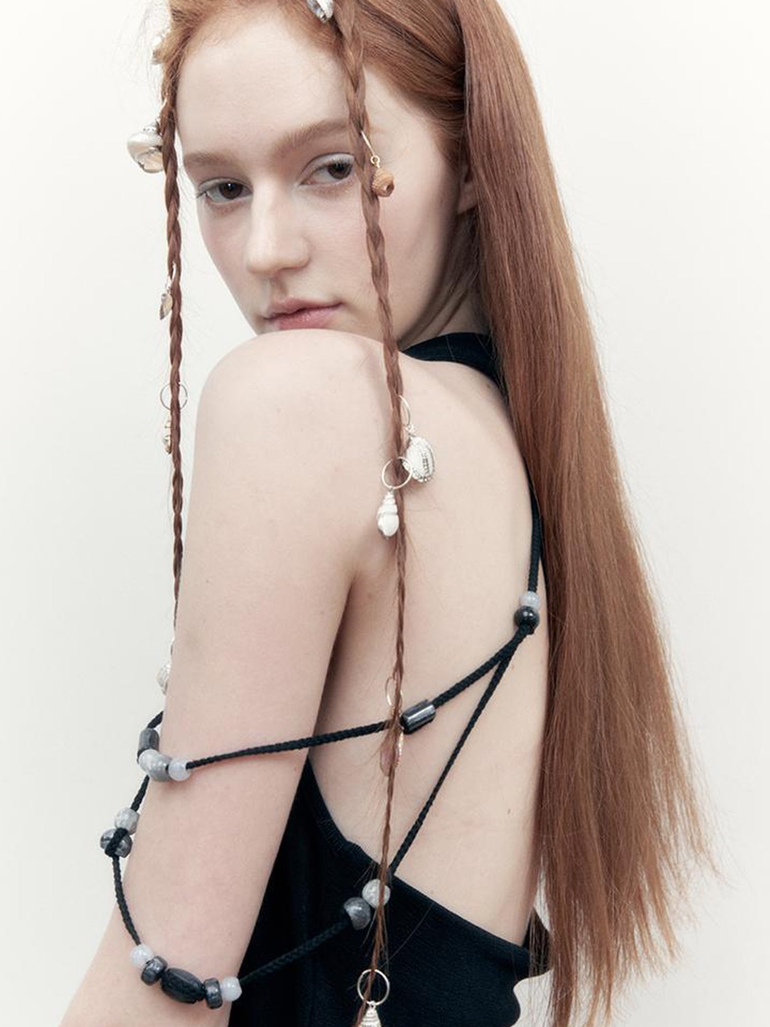 AnnoMundi Pleated Beaded Halter Maxi Dress